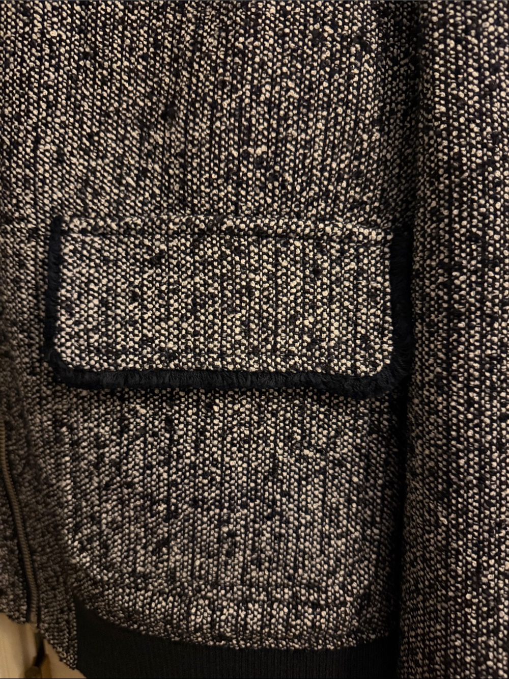 Pleated Tweed Bomber Jacket - Navy/White - Picture 2 of 5